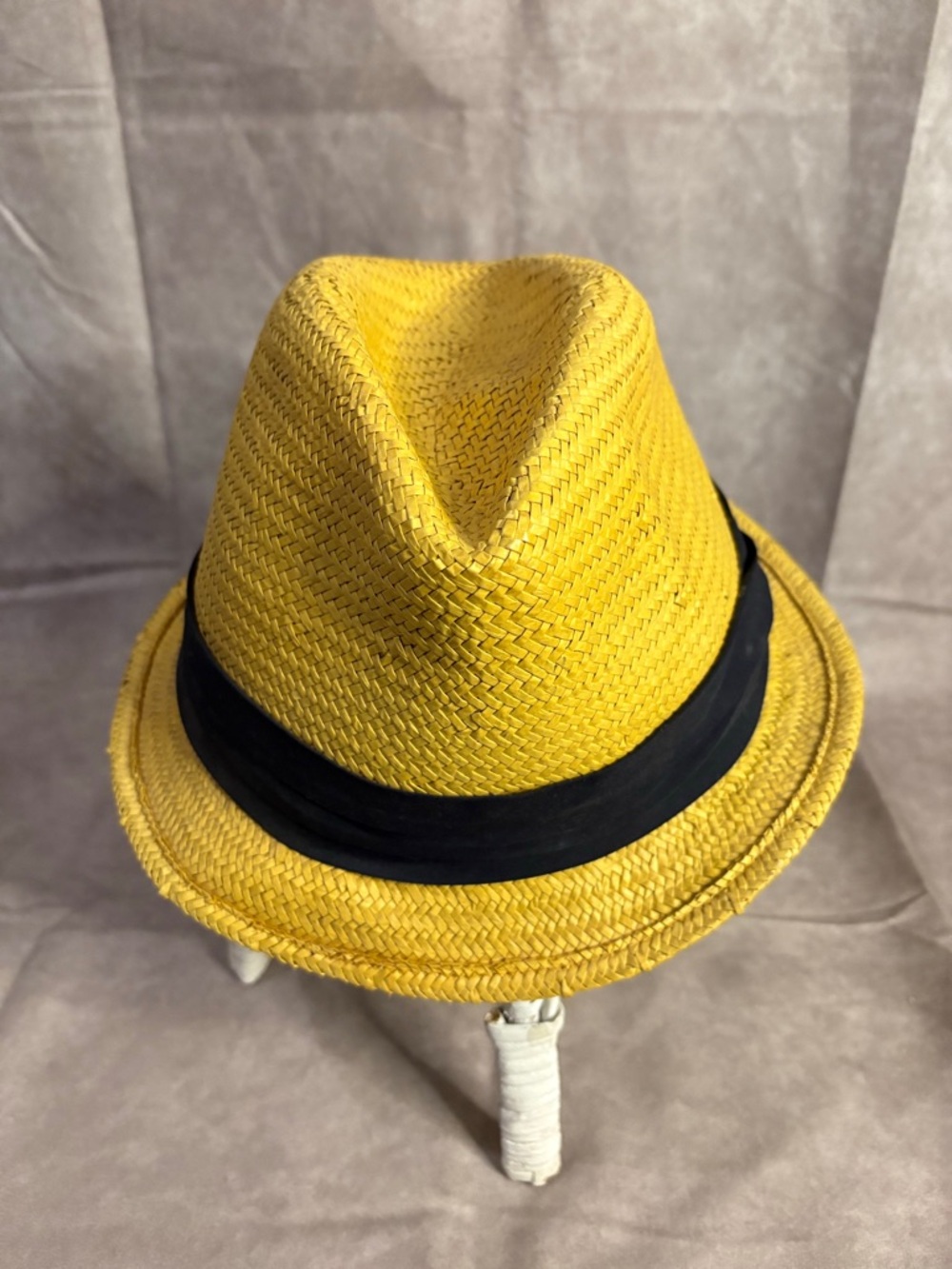 J.Crew Straw Fedora Hat Yellow w/ Black Band S/M Summer